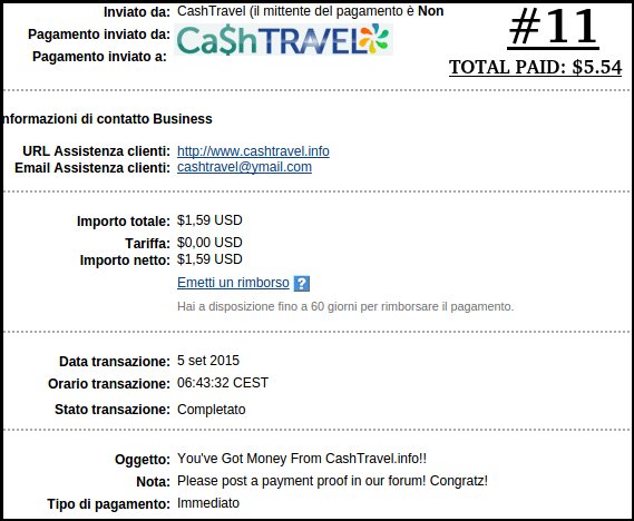 Pagamento 17 per Cashtravel