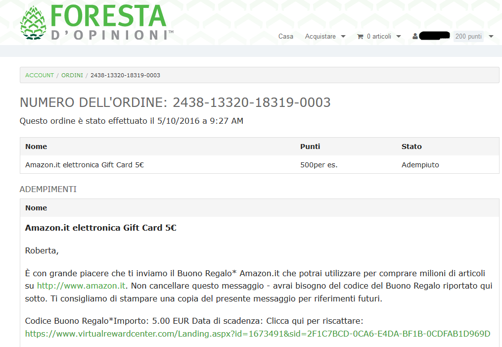 Payment 118 for Foresta D'opinioni