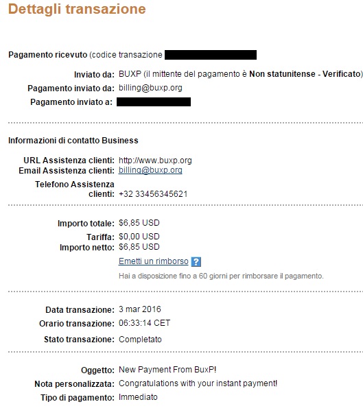Payment 13 for Buxp