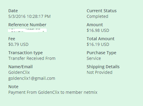 Payment 23 for Goldenclix