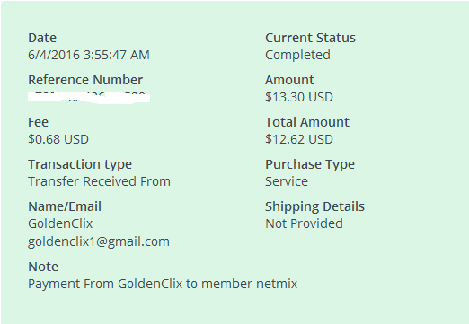 Payment 25 for Goldenclix