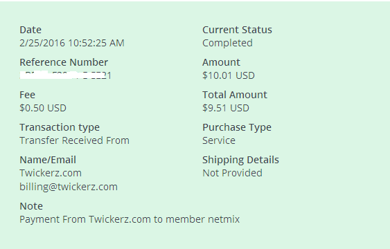 Payment 17 for Twickerz