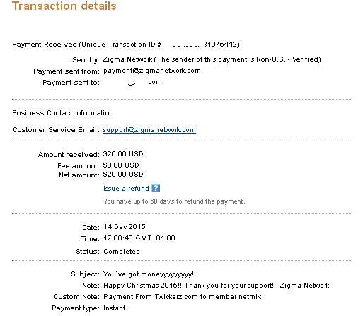 Payment 19 for Twickerz