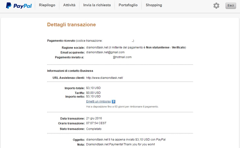 Payment 4 for Diamondtask