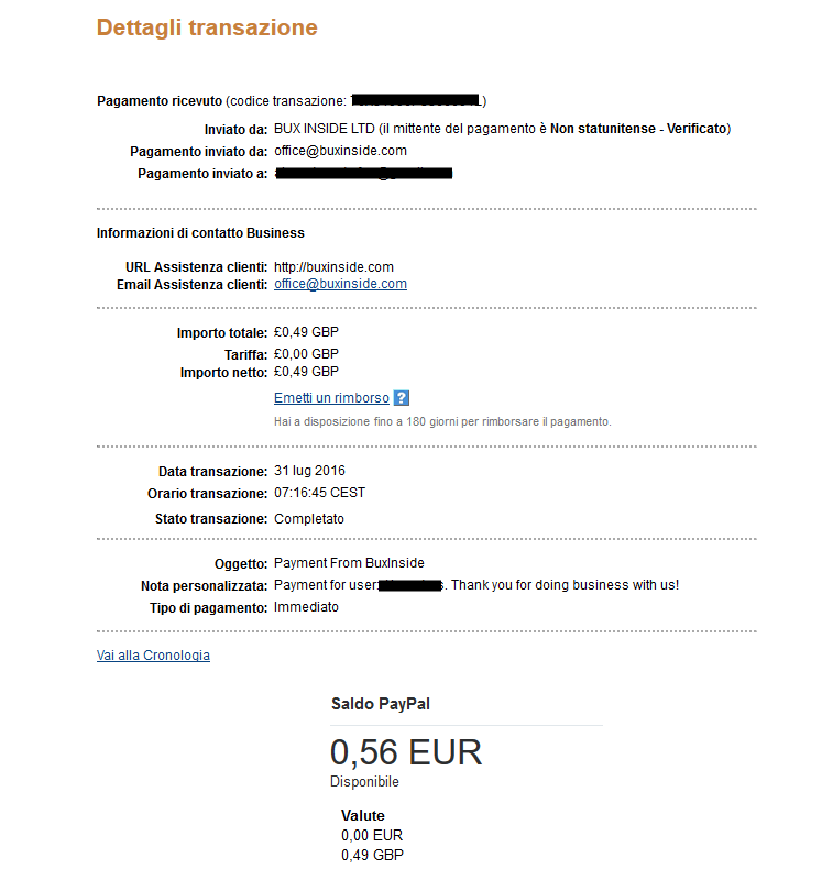 Pagamento 2 per Buxinside