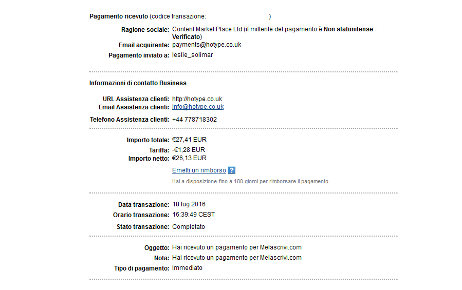 Payment 22 for Melascrivi