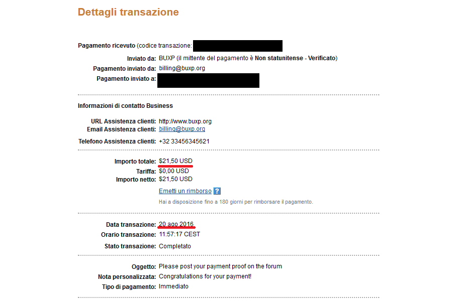 Payment 15 for Buxp