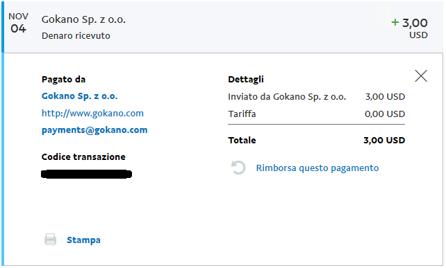 Payment 5 for Gokano