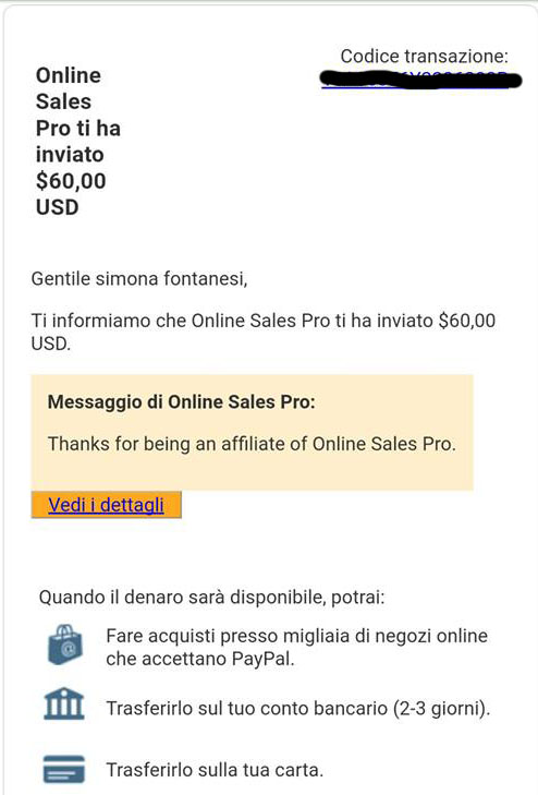 Pagamento 1 per Online Sales Pro
