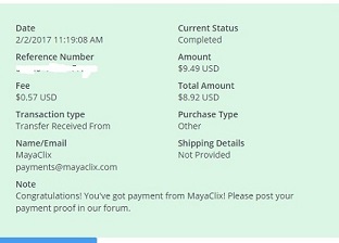 Payment 1 for Maya Clix