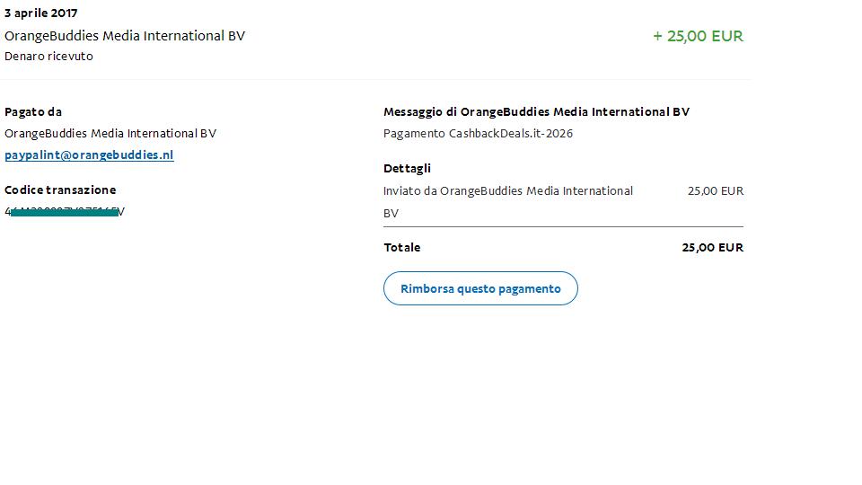 Pagamento 31 per Cashbackdeals