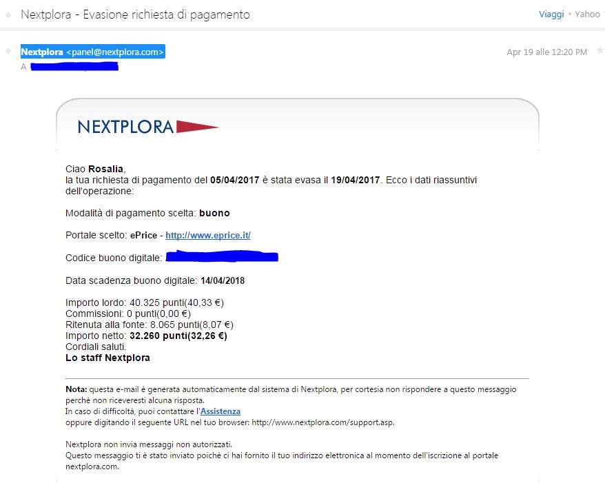 Pagamento 24 per Nextplora