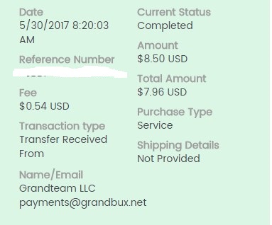 Payment 70 for Grandbux
