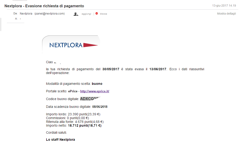 Payment 25 for Nextplora
