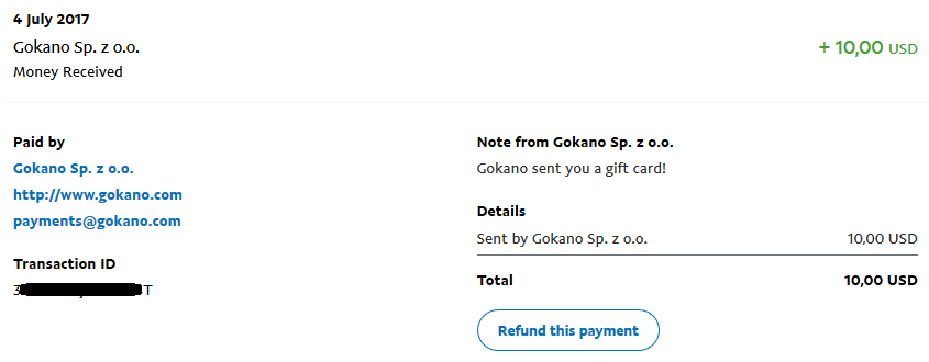 Payment 10 for Gokano