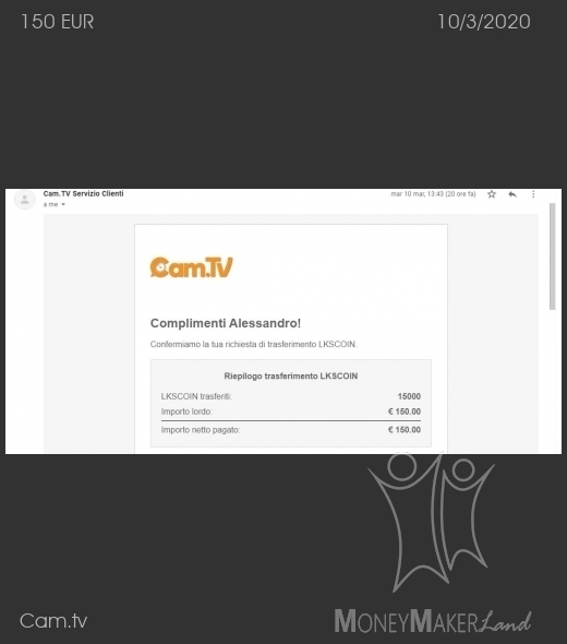 Payment 10 for Cam.tv