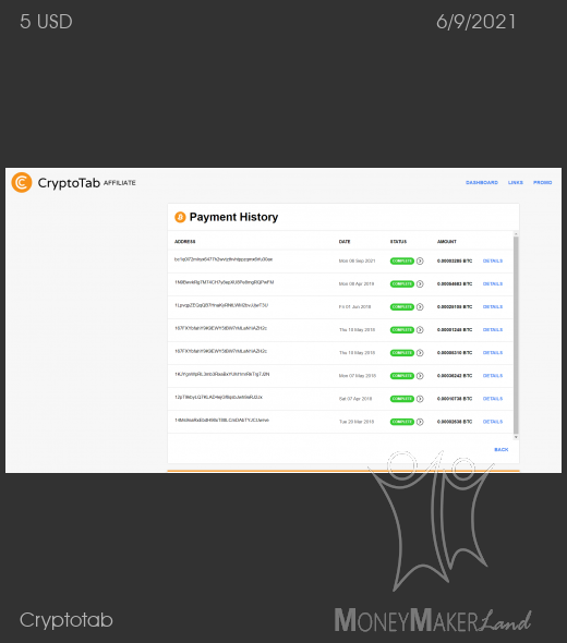 Payment 144 for Cryptotab