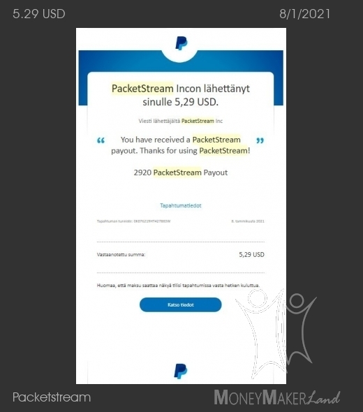 Payment 3 for Packetstream