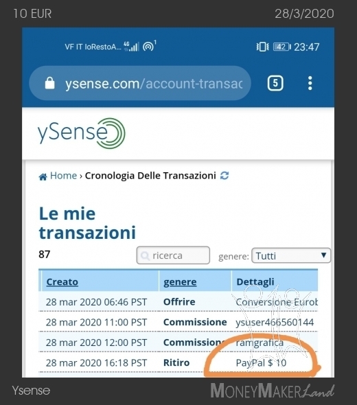 Pagamento 2626 per Ysense