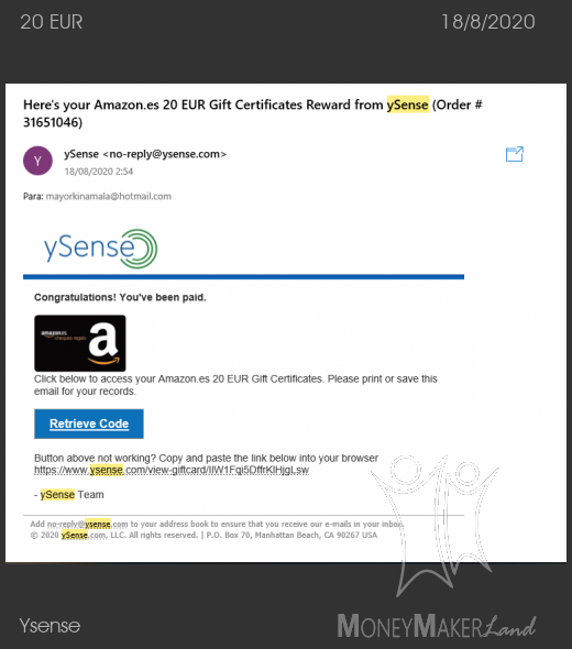 Payment 2713 for Ysense